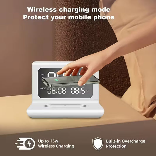 Беспроводное зарядное устройство 3-в-1 с дисплеем температуры и времени